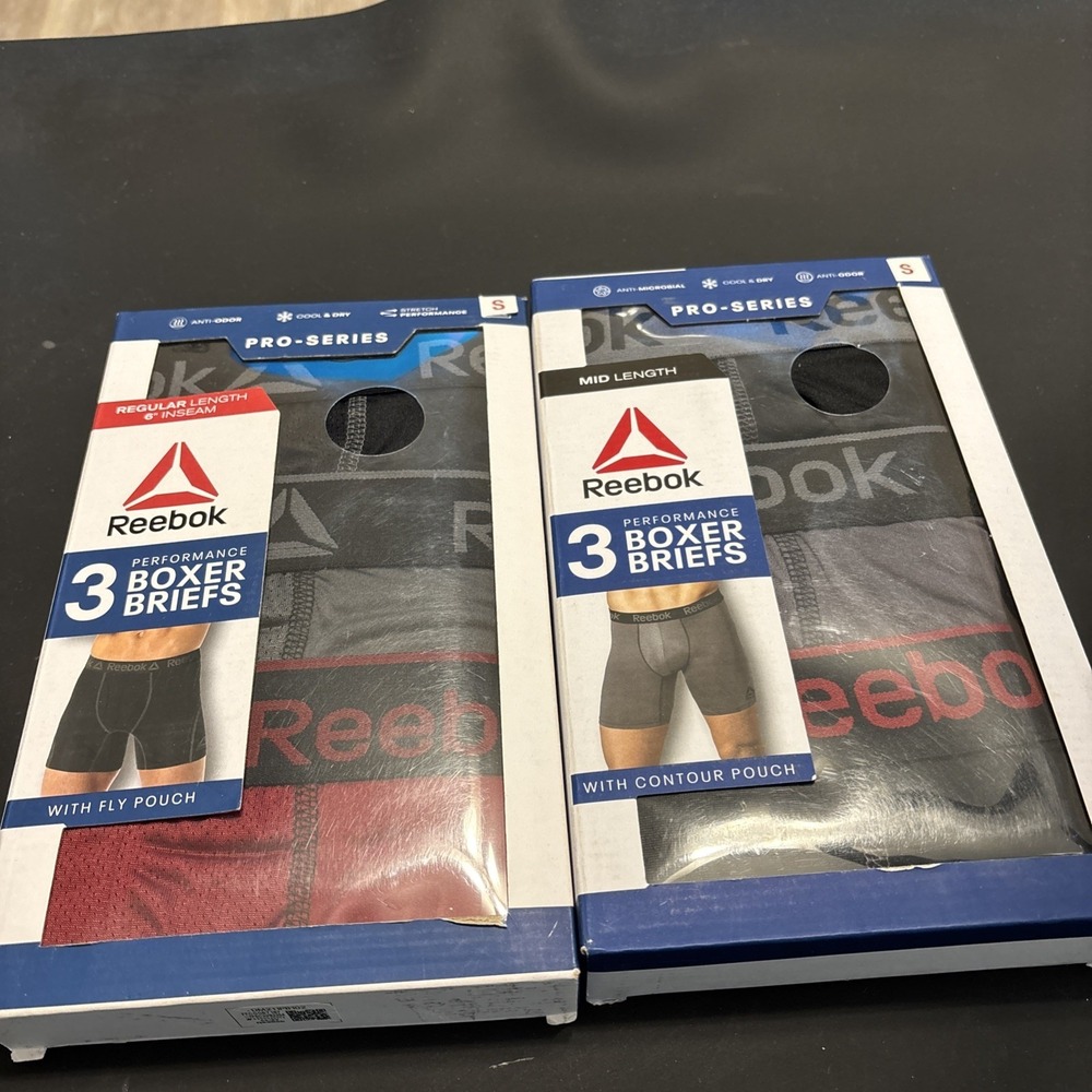 Lot 2 Reebok Pro Series Boxer Briefs 3 Pack Small Regular & Mid Length New